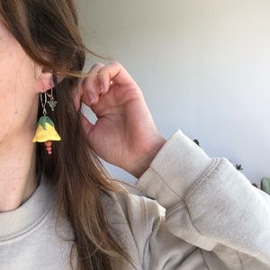 Polymer Clay Yellow Floral Lightweight Dangle Earrings Sterling Silver Wires